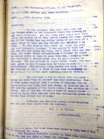 Report on the physical condition of German sailors and submarines by the commanding officer of HMS Sceptre, 1918. Catalogue reference: ADM 137/2483