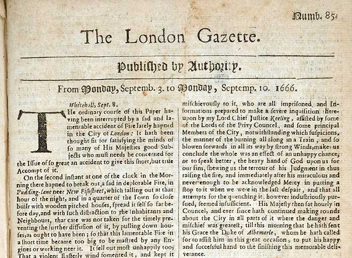 ZJ 1/1 (1) London Gazette 3 September 1666