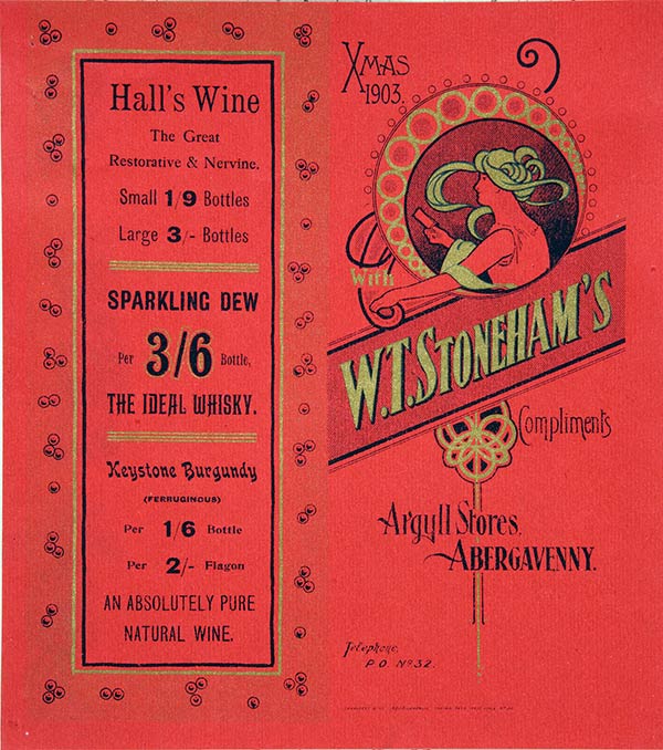 Promotional art work for W T Stoneham's Argyll Stores, Abergavenny 1903 