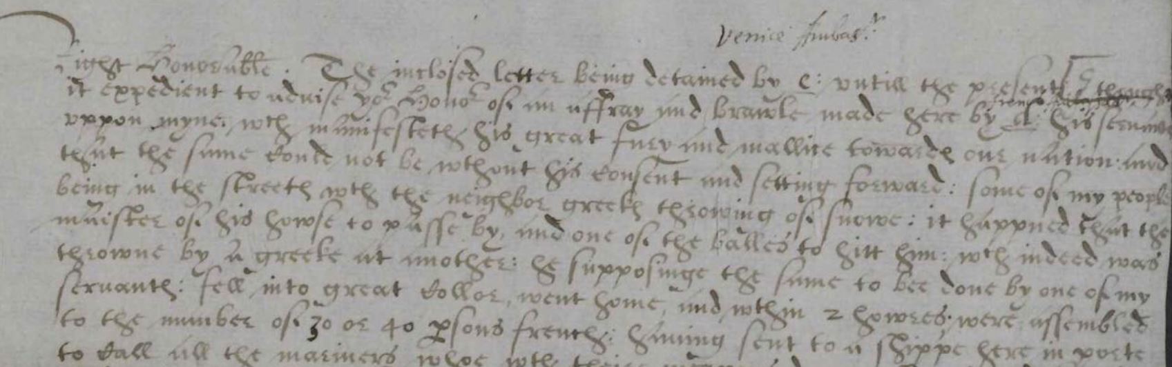 Manuscript letter describing the snowball fight in Constantinople