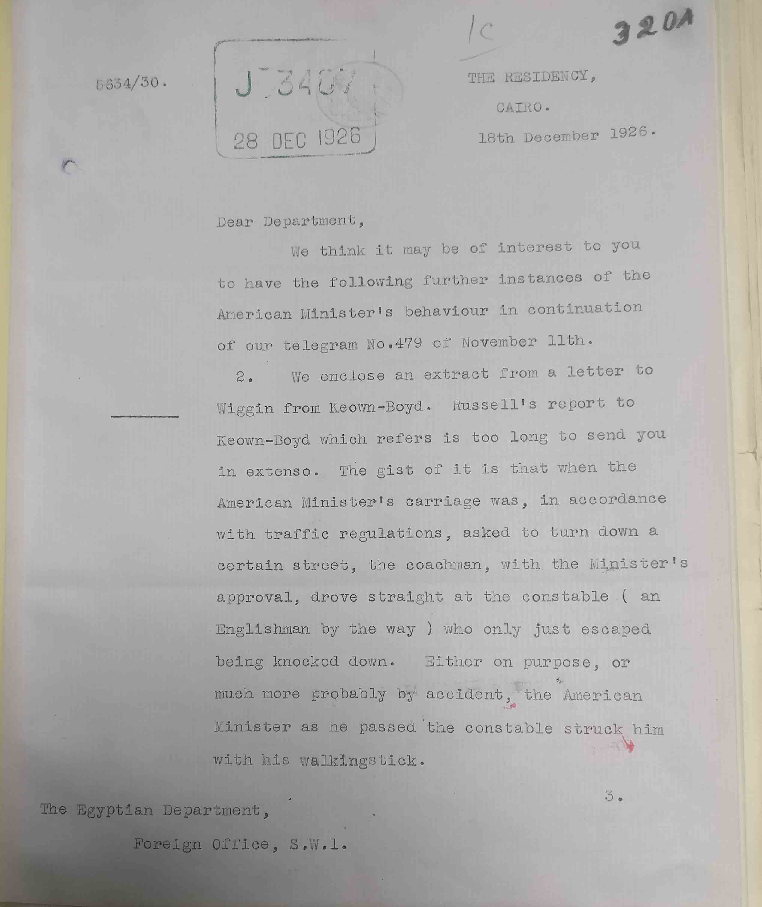 A letter from George Lloyd to the Foreign Office dated18 December 1926 (catalogue reference: FO 371/11608).