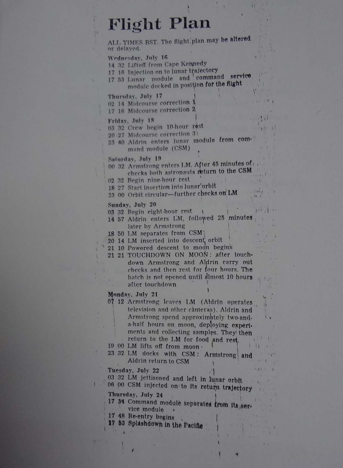 Apollo 11’s Flight Plan (catalogue reference: PREM 13/3012).