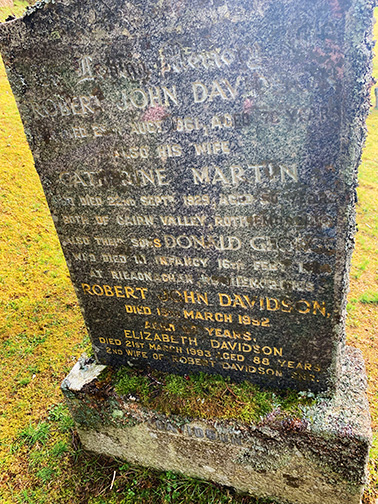 Robert John Davidson's headstone in the graveyard on the Rothiemurchus estate.
