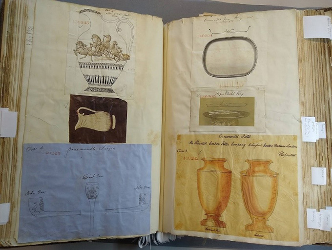 An open page from one of the Design Registers, showing designs. Catalogue reference is BT 43/67.