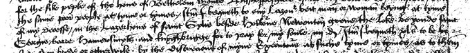 Handwritten will of Joan Frowyk, Widow 16 May 1500. The text reads: ‘Item I bequeath to any lazour, be it man or woman being at time of my decease in the lazerhouse[s] of St Giles beside Holborn, Newenton [Newington] Green, the Loke beyond St George's bar, Hammersmith and Knightsbridge for to pray for my soul’.
