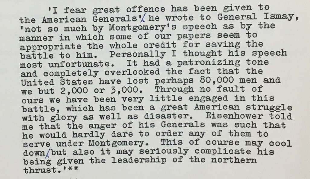 Typed extract from Field-Marshal Montgomery’s press conference, dated 7 January 1945.