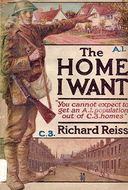 Image of The Home I Want post by Richard Reiss showing a soldier in army uniform pointing at a picturesque cottage.