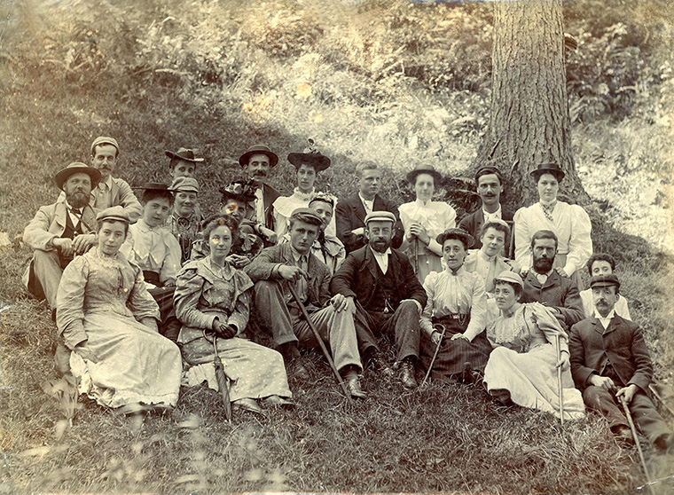 Photograph of a group containing a party who met with a fatal boating accident in Barmouth 1 August 1894.