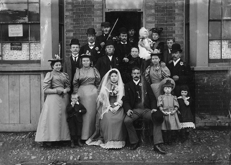 Wedding group outside the Gladstone Arms Beerhouse, Dunton Green, Kent, 1894.