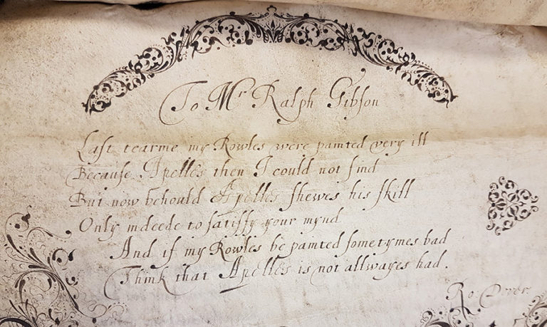 Poem by Robert Dover, written in the King’s Bench plea roll for Trinity term 1627.