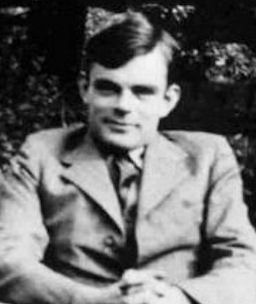 Black and white photograph of Alan Turing.