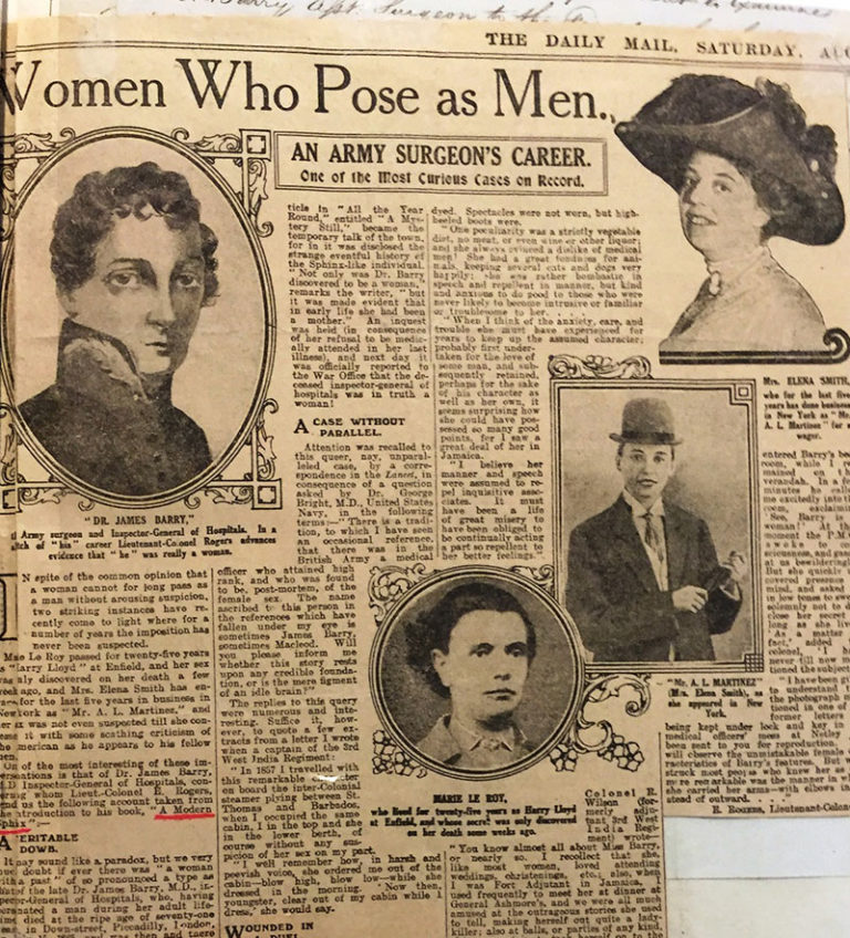 ‘An Army Surgeon’s Career’, article dated 1910 found in Dr James Barry’s personal file.