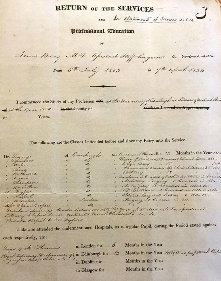 Return of the Services form. Records and particulars of professional education - Surgeons (periods of service between 1800-1840).