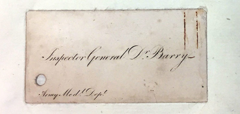 Calling card for Inspector General Dr Barry.