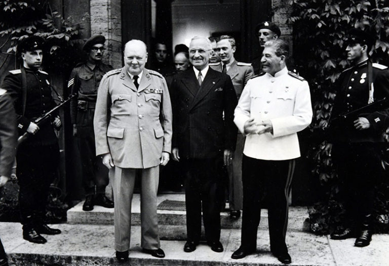 Churchill, Truman and Stalin photographed at the Postdam Conference, 26 July 1945.