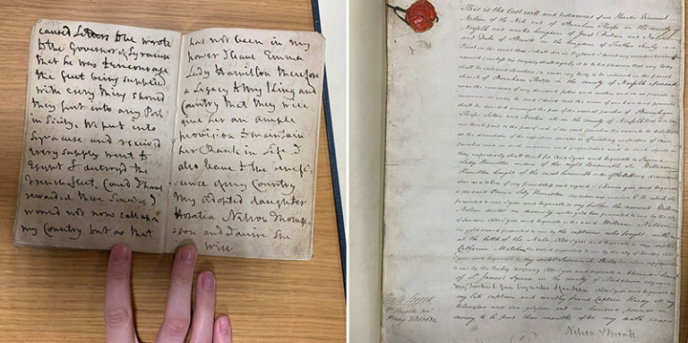 The pocket diary and will of Lord Horatio Nelson, dated 1805 and 1803 respectively.