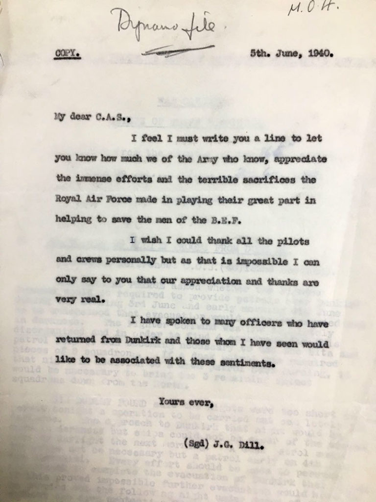 Memorandum from C.I.G.S., Field Marshal Sir John Dill, to C.A.S., Marshal of RAF, Sir Cyril Newall, 5 June 1940.