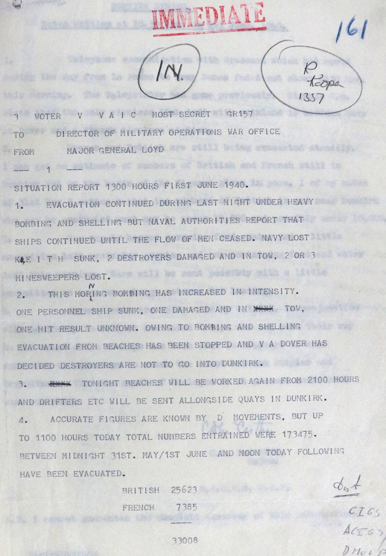 Report from HMS Jaguar to Admiralty and Vice-Admiral Dover: Report on crossing to and from Dunkirk, 30 May 1940.