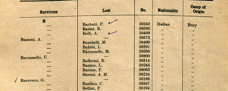 Casualties at sea, North Atlantic: sinking of SS Arandora Star, 1940.