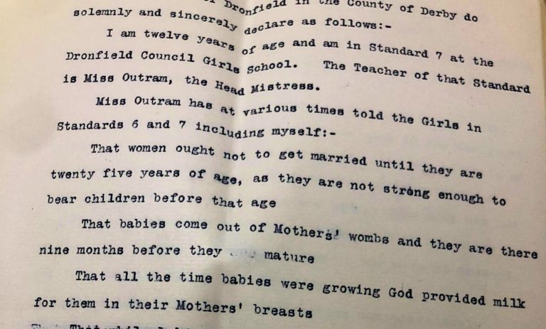 Type written image of an extract from the testimony of a girl, age 12. Reference: ED 50/185.