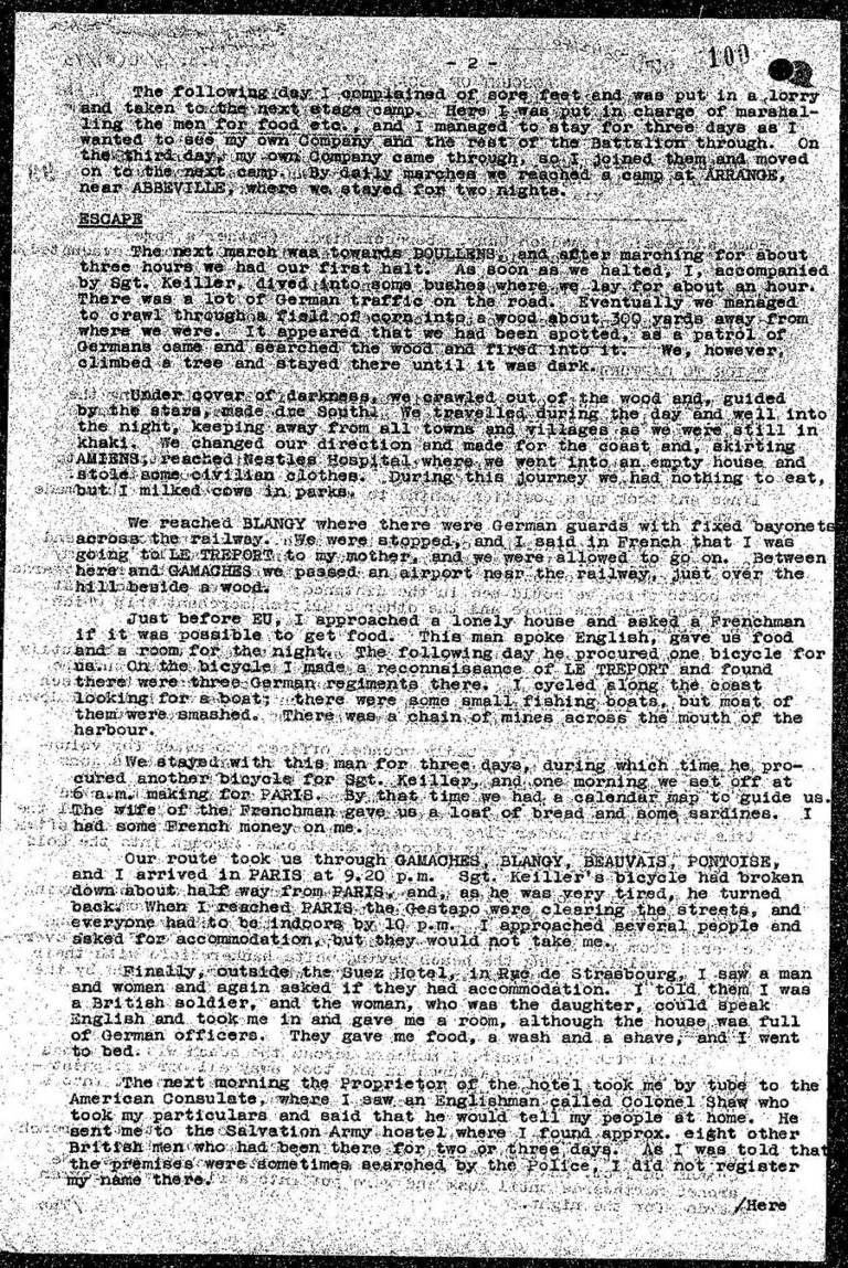 Details of Fullerton's escape after his surrender in June 1940.