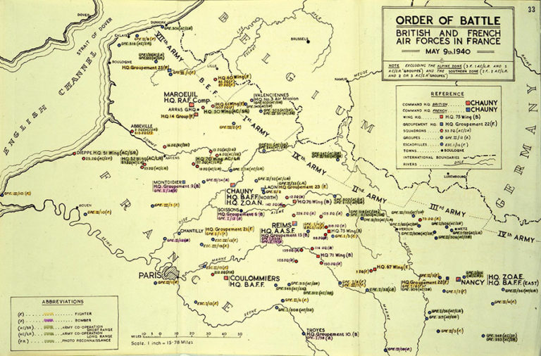 Order of Battle for British and French air forces in France, 9 May 1940.