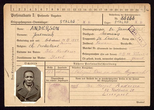 POW card for Jeremiah Anderson.