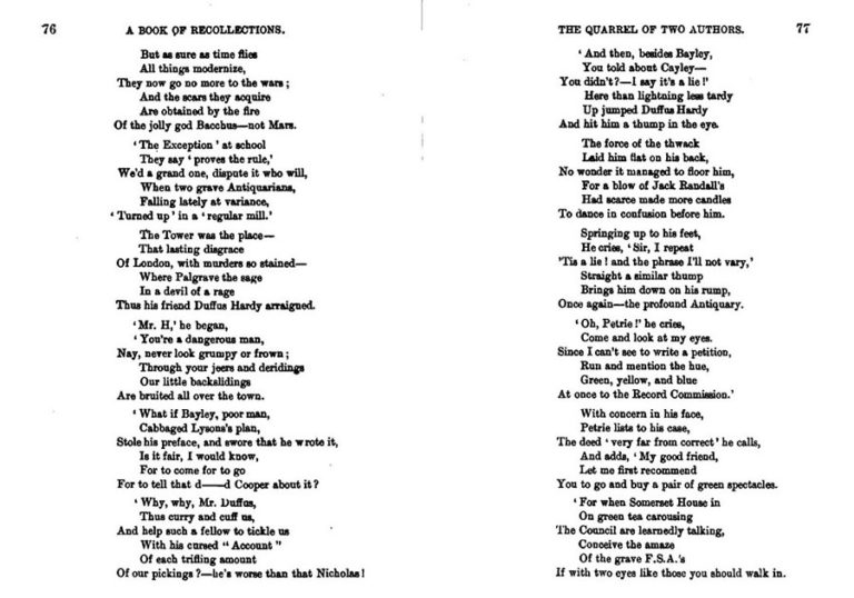 The verses mocking Palgrave, as printed in Jeaffreson, 'A Book of Recollection', pp. 76-7