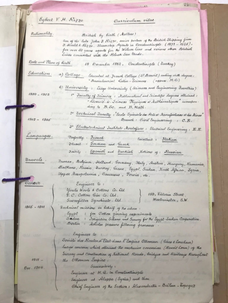 Egbert’s handwritten CV, which he added at the end of the report.