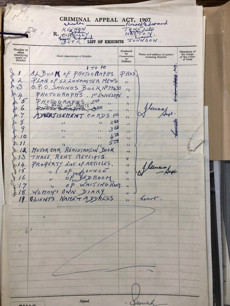 List of items seized in the case of defendant Charles Keenan and others. Charge: Conspiracy to corrupt public morals, 1962. This gives an idea of the types of items that can potentially be found in government records.