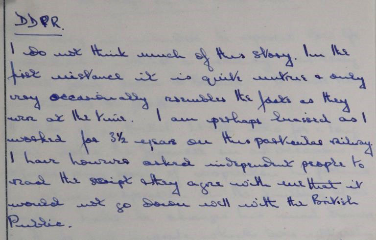 Extract from a note by Major Close to Colonel L J Wood, the Deputy Director of Public Relations at the War Office.