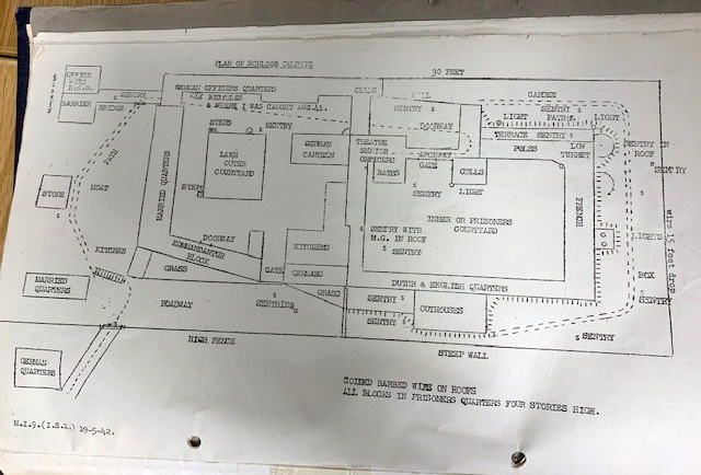 Detailed typed plan of Colditz drawn up by Airey Neave to help plan further escapes.