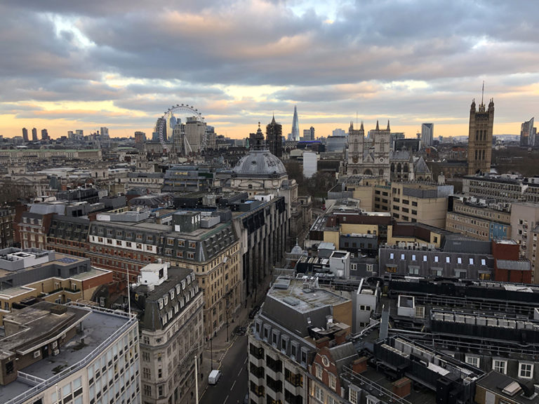 Panoramic view of buildings from the TfL offices at 55 Broadway.
