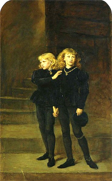 John Everett Millais painting of the 'The Princes in the Tower. It shows the two young princes standing together in a stairwell.