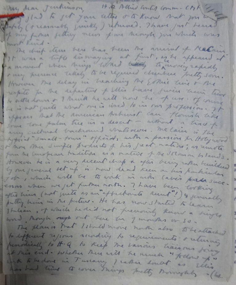 Extract from a written letter from Humphrey Brooke to Hilary Jenkinson, dated September 1944