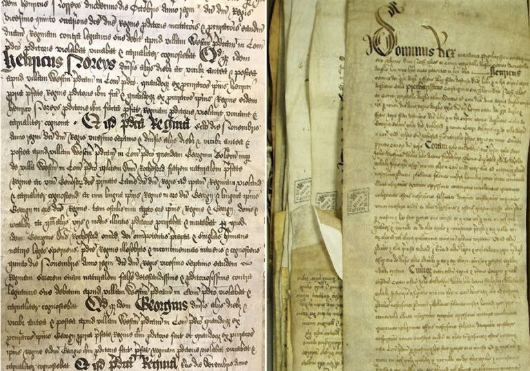 KB 8/9 State Trial papers of Anne Boleyn, George, Lord Rocheford and their co-accused from the ‘Secret Bag’. The image on the left highlights the accusation that at Westminster on 2 November 1535 and many days after, George violated and carnally knew his sister, with tongues in each other’s mouths most detestably against nature.
