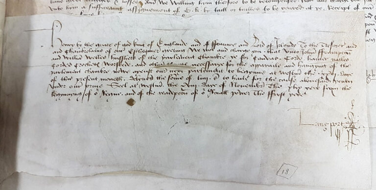 Provision of canvas, cord, hammers, nails and other materials for the ‘apparaile and hangyng of the parlement chambre’ ahead of the meeting on 26 November 1470.