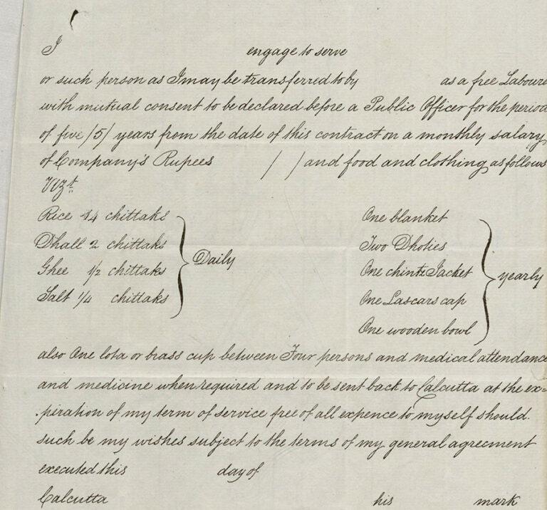 Extract of a page in an Indentured labourer contract.