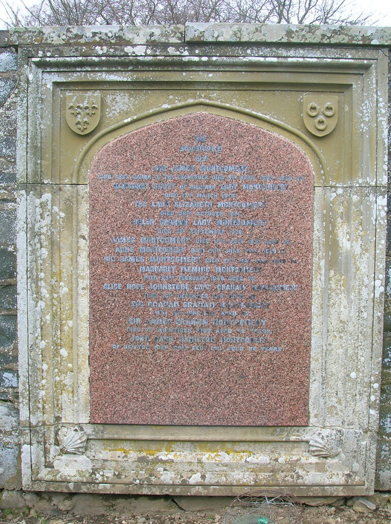 Gravestone at Stobo Kirk of Sir James Montgomery, Lord Chief Baron of the Exchequer and his wife Margaret Scott of Killearn.
