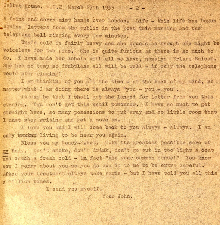 Letter to Evguenia Souline signed ‘John’, 27 March 1935.