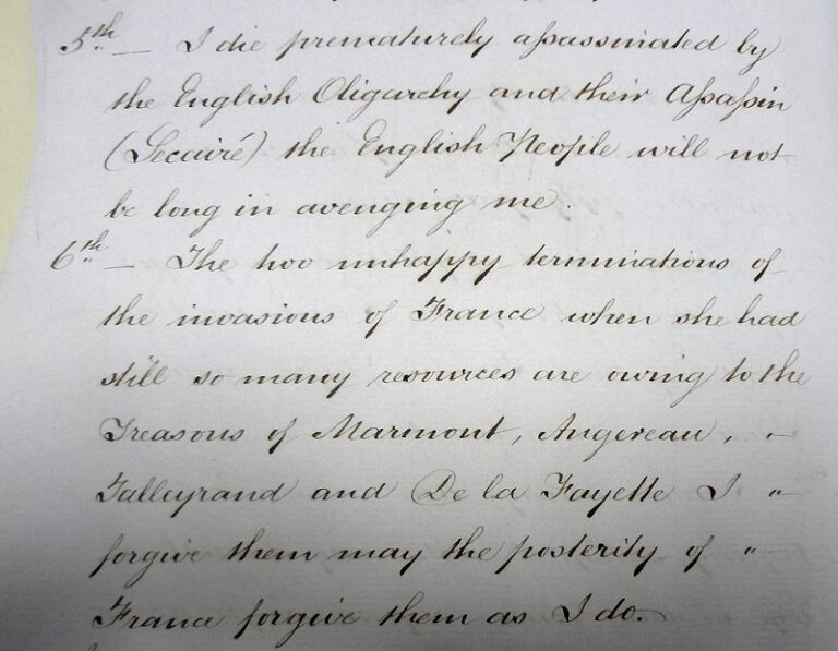 Extract from a translation of Napoleon’s will.