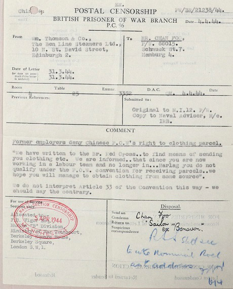 Extract from letter to L Chan Foo, 31 March 1944.