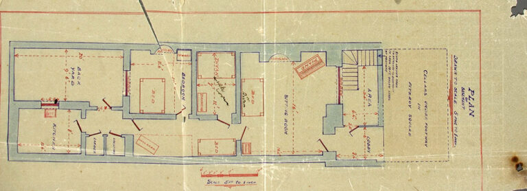 Plan of basement at 25 Fitzroy Square, London, 1927.