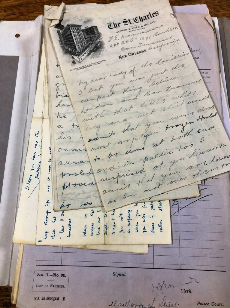 A collection of handwritten letters seized during the raid on 25 Fitzroy Square in 1927.