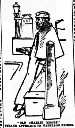 Illustration of Moore selling matches on Waterloo Bridge in The People, The People, 7 February 1897, p. 18.