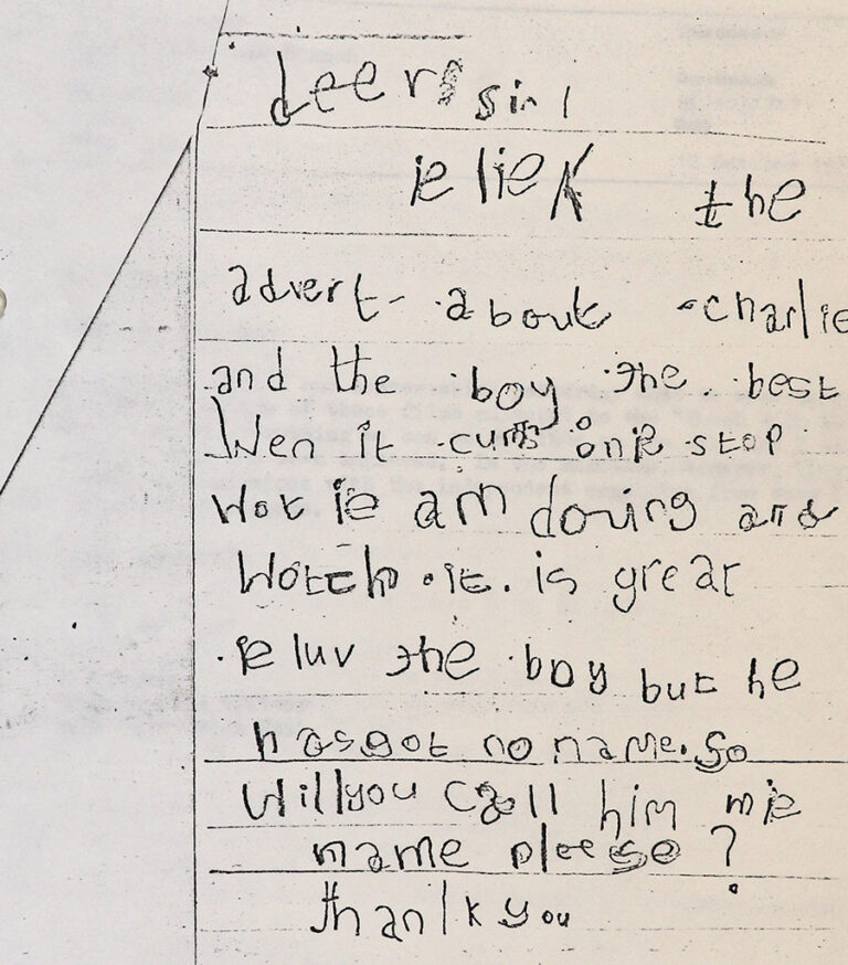 Letter from a young boy who was a fan of the 'Charley Says films'.