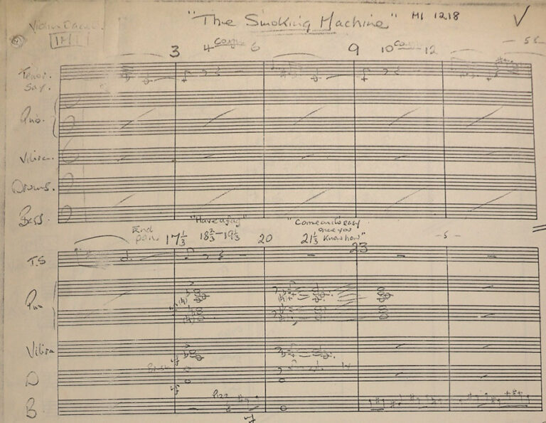 The original music score for 'The Smoking Machine' by Edwin Astley.