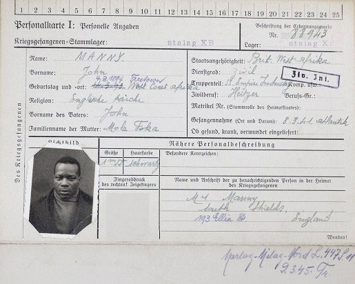 German record card for Merchant Navy internee John Manny.