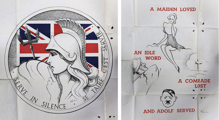 (Left) Britannia poster, October 1939. Catalogue ref: WO 167/6; (Right) Maiden poster, October 1939. Catalogue ref: WO 167/6.