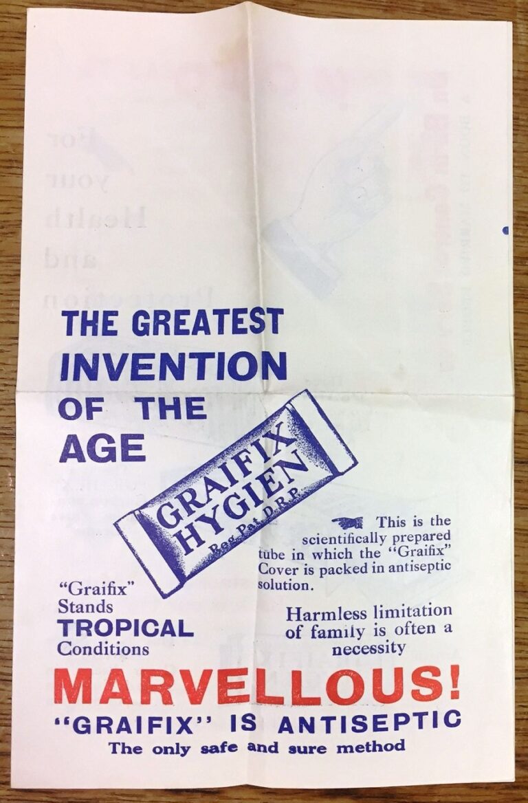 Leaflet with the copy 'Marvellous: Graifix is antiseptic. The only safe and sure method'.